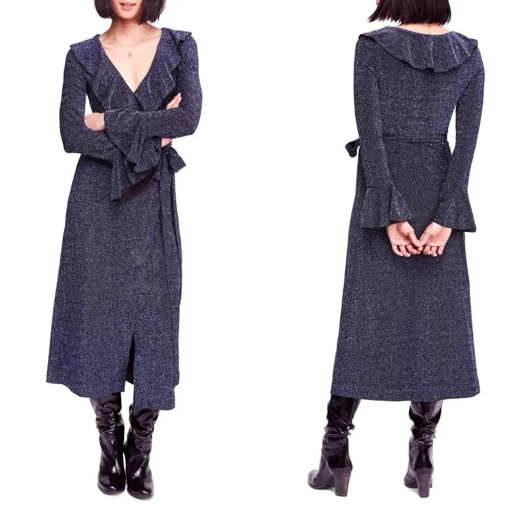 NWT Free People One Time Shimmer Wrap MIDI Dress